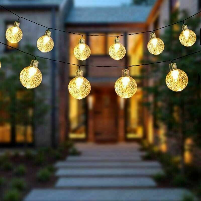 30 Solar String Lights Outdoor Warm White Fairy Garden Lamps Bubble Globe Party