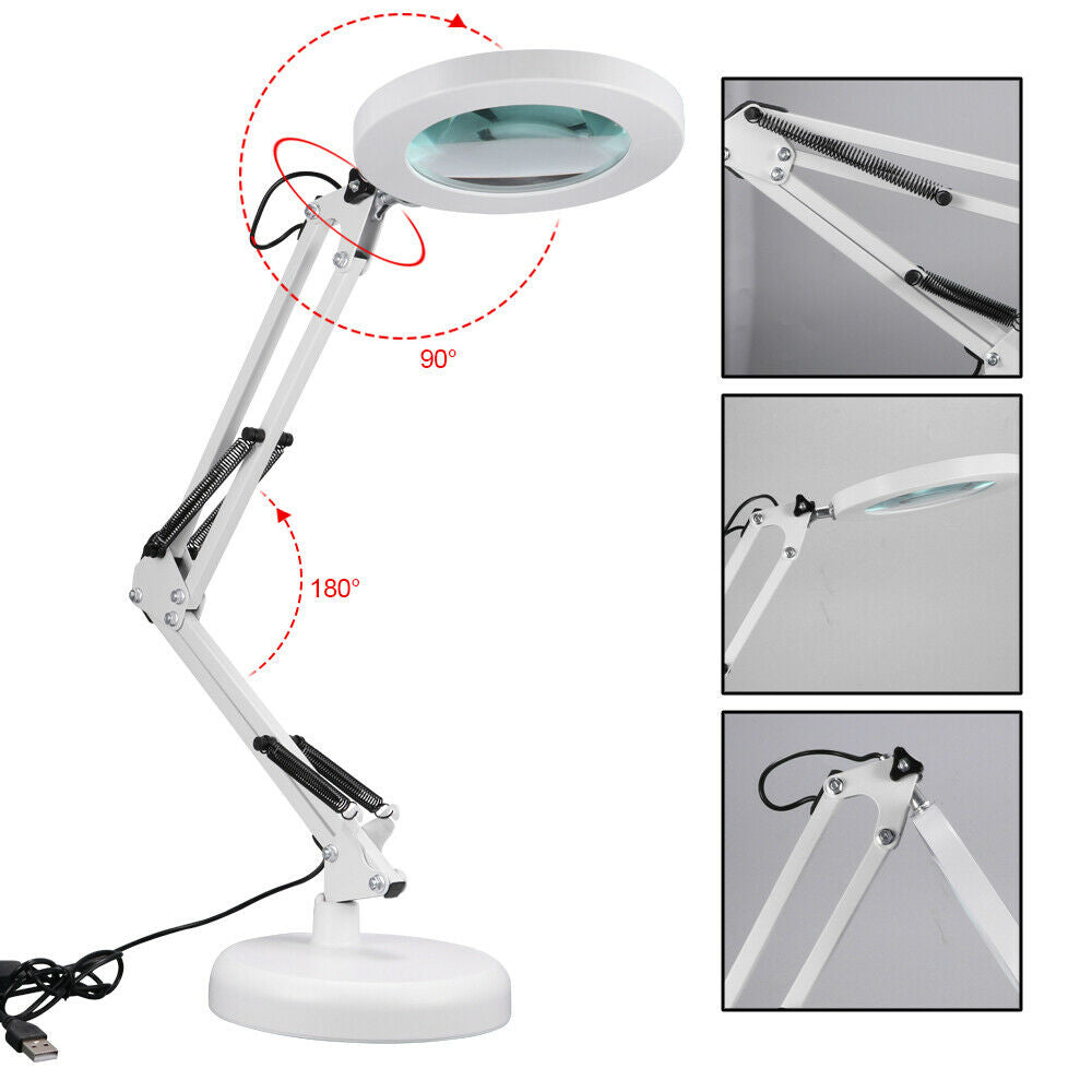 Lighted magnifying lamp 5x swing arm clamp on