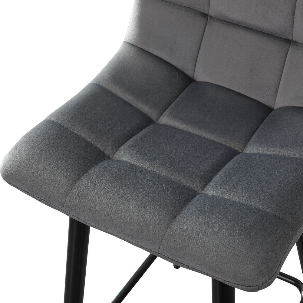 2X Grey Velvet Bar Stools Breakfast Pub Chair With Footrest Modern Home Kitchen