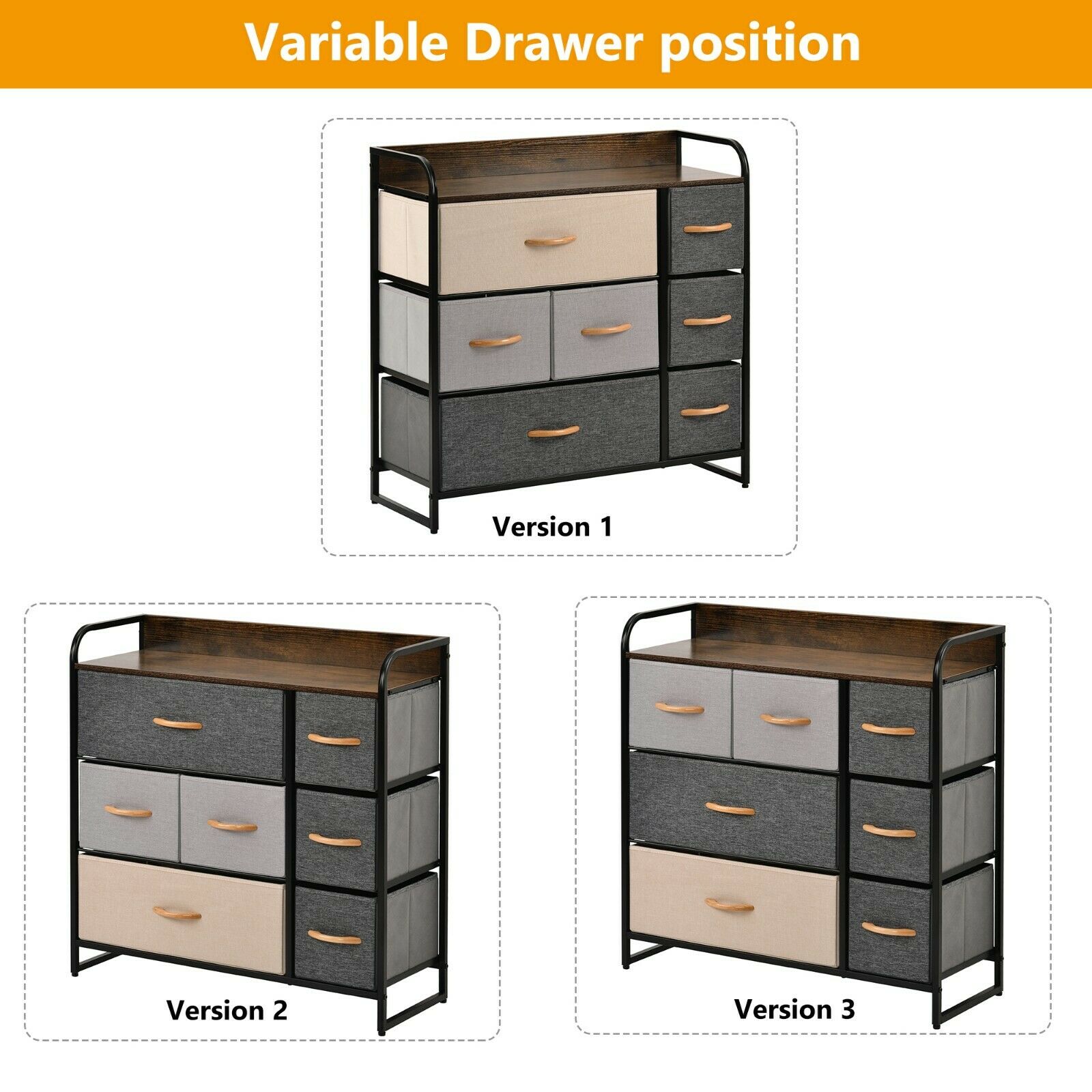 Bedside Cabinet Storage Unit Chest Of 7 Drawers Steel Frame Non-woven fabric