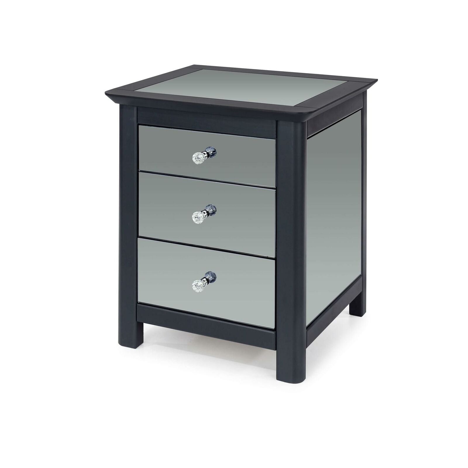3 Drawer Mirrored Bedside Table Cabinet Bedroom Furniture Storage Nightstand