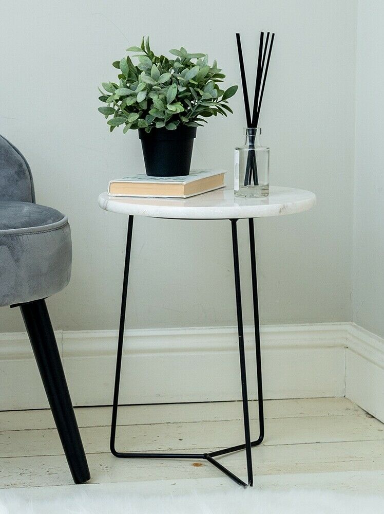 Solid Marble Side Table - Black Legs
