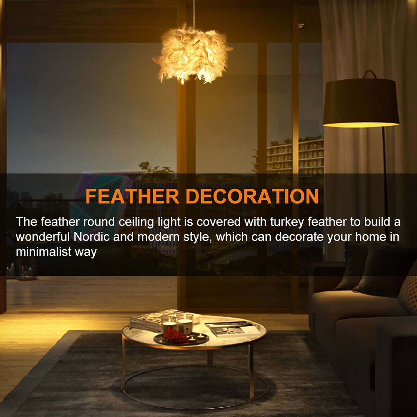 Feather Light Shade Ceiling Pendant Living Bedroom Nordic Style Lampshade Morden