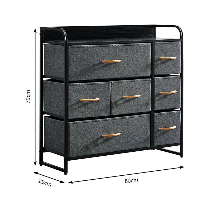 Dark Grey Fabric Cabinet Chest of Drawers Bedside Table Storage 2/3/4/5/7 Drawer