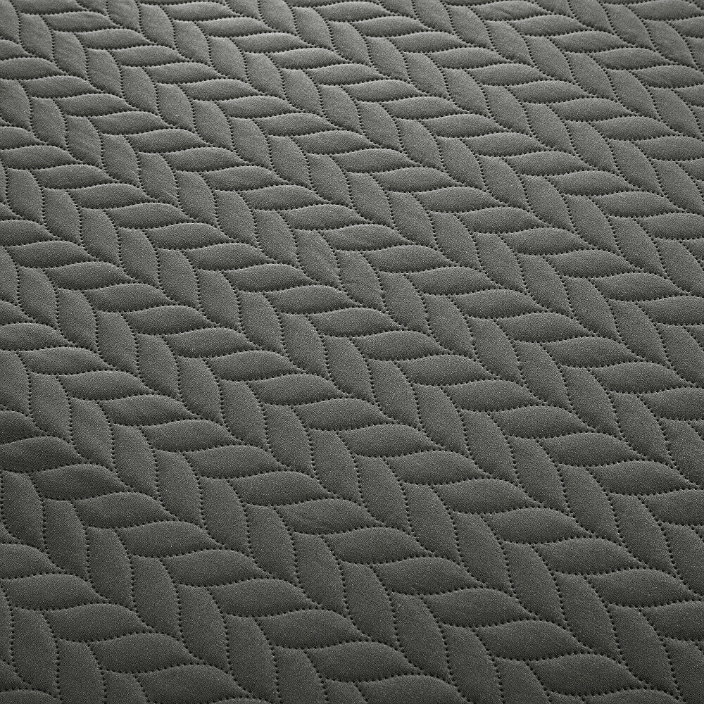 3 Pcs Grey Quilted Bedspread Super King Size Large Bed Throw Over Comforter Set