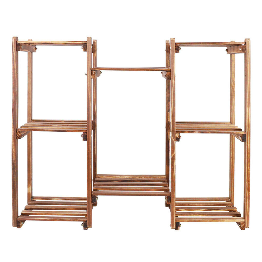 Premium Wood Plant Stand Carbonized 8 Tiered Corner Plant Rack Garden Tall Shelf