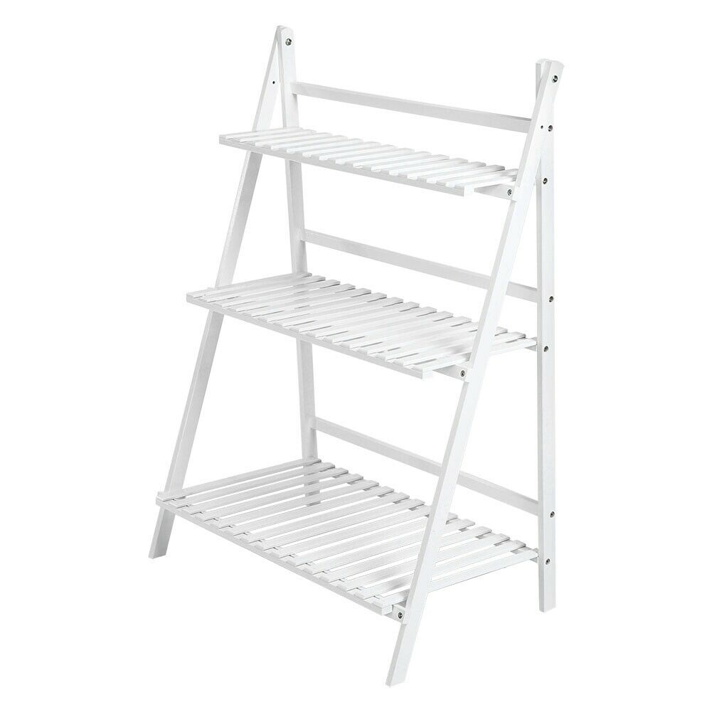3 Tier Wooden Ladder Folding Bookshelf Stand Plant Flower Display Shelving Rack