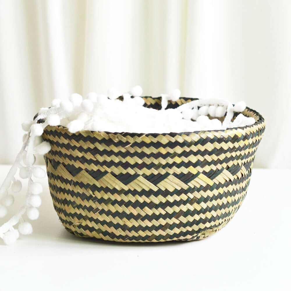 Elegant Seagrass Belly Basket Bag Garden Decor Laundry Storage Plant Pot Basket