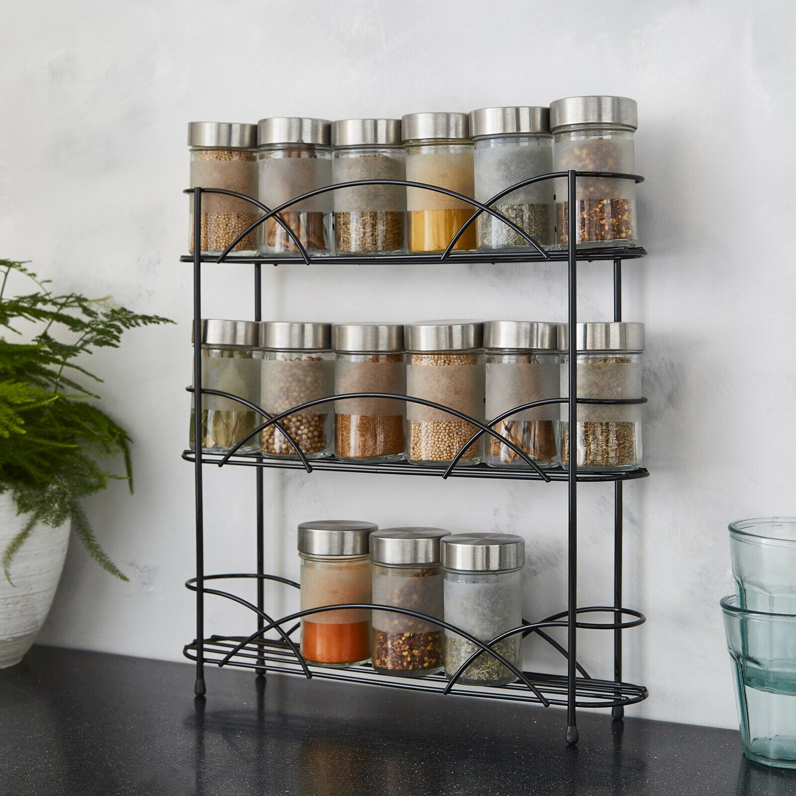 3 Tier Spice Rack Herb Jar Organiser Shelf Free Standing Kitchen Storage Stand