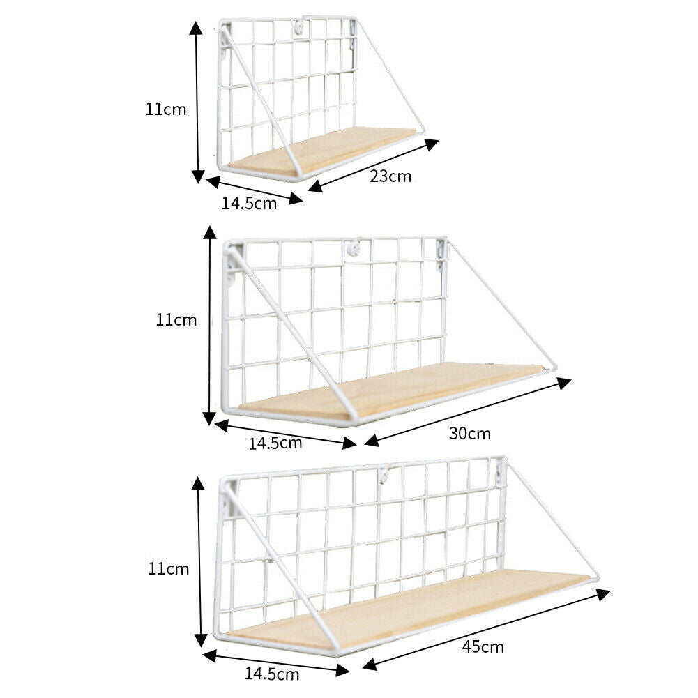Industrial Wall Mounted Metal Wire Shelf Unit Floating Shelves Wood Storage Rack