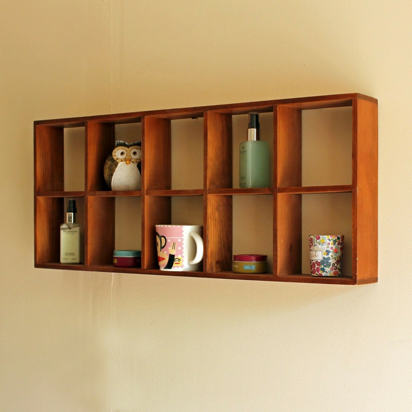 Rustic Wooden Wall Shelves Storage Compartment Shelving Vintage Cubes Coat Hook