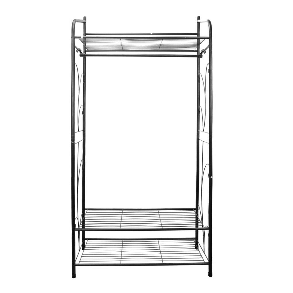 3 Tiers Clothes Rail Rack Garment Dress Hanging Display Stand Shoe Rack Storage (Black)