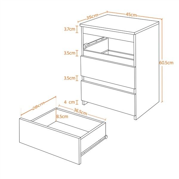 3 Drawer End Table Black Bedside Drawer Wood Nightstand Side Table for Bedroom