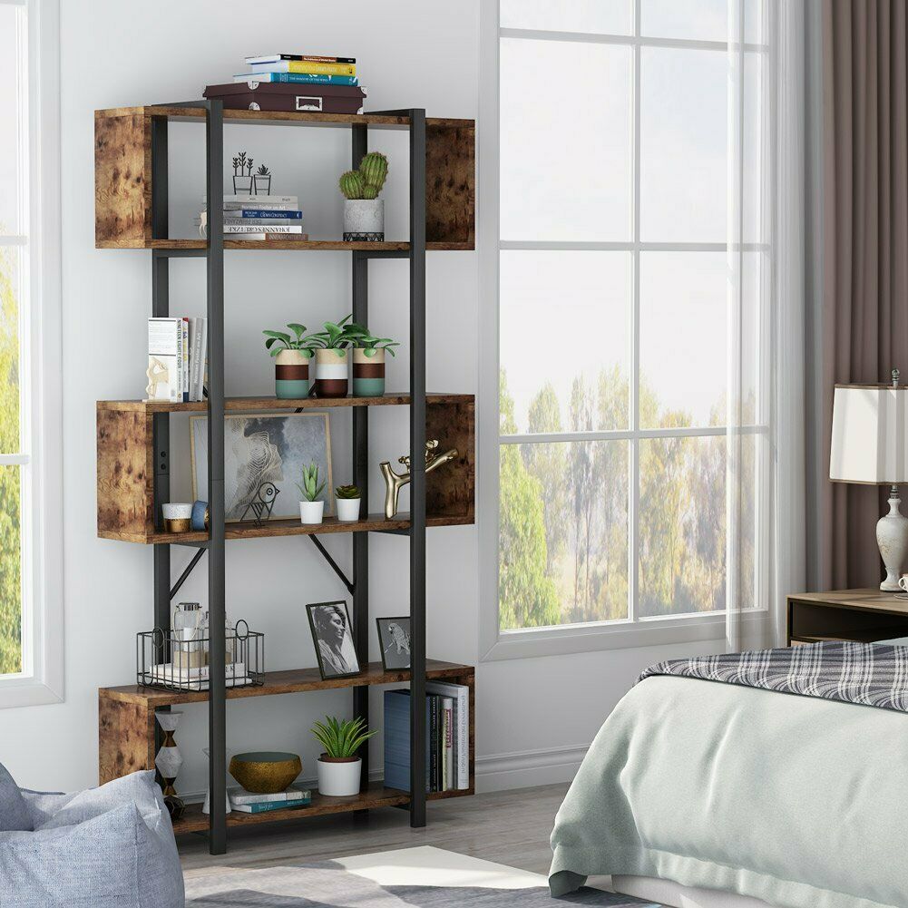 6 Tier Bookshelf Industrial Bookcase Freestanding Home Display Decorative Shelf