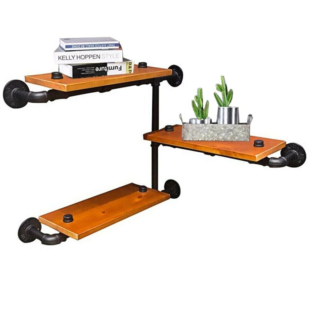 3 Tiers Large Rustic Industrial Pipe Wall Floating Shelf Wooden Storage DIY