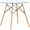 Round Dining Table, Scandinavian Glass Top Kitchen Table with Solid Beech Legs