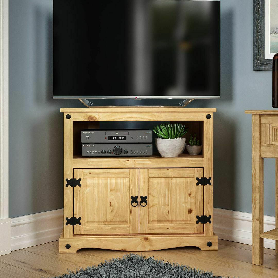 Corona Corner TV Unit Mexican Solid Waxed Pine Entertainment Cabinet Furniture