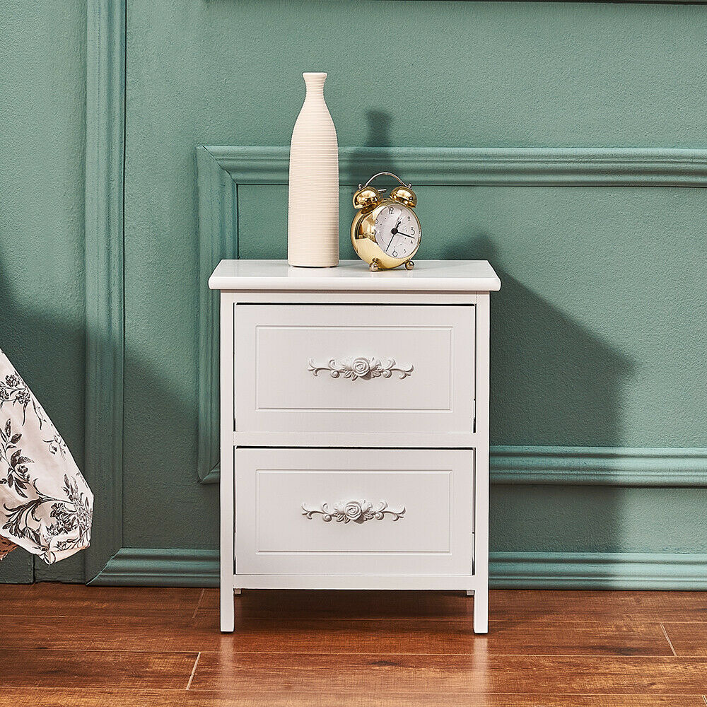 2X Bedside Table Cabinet Bedroom Storage Furniture Nightstand with 2 Drawer UK