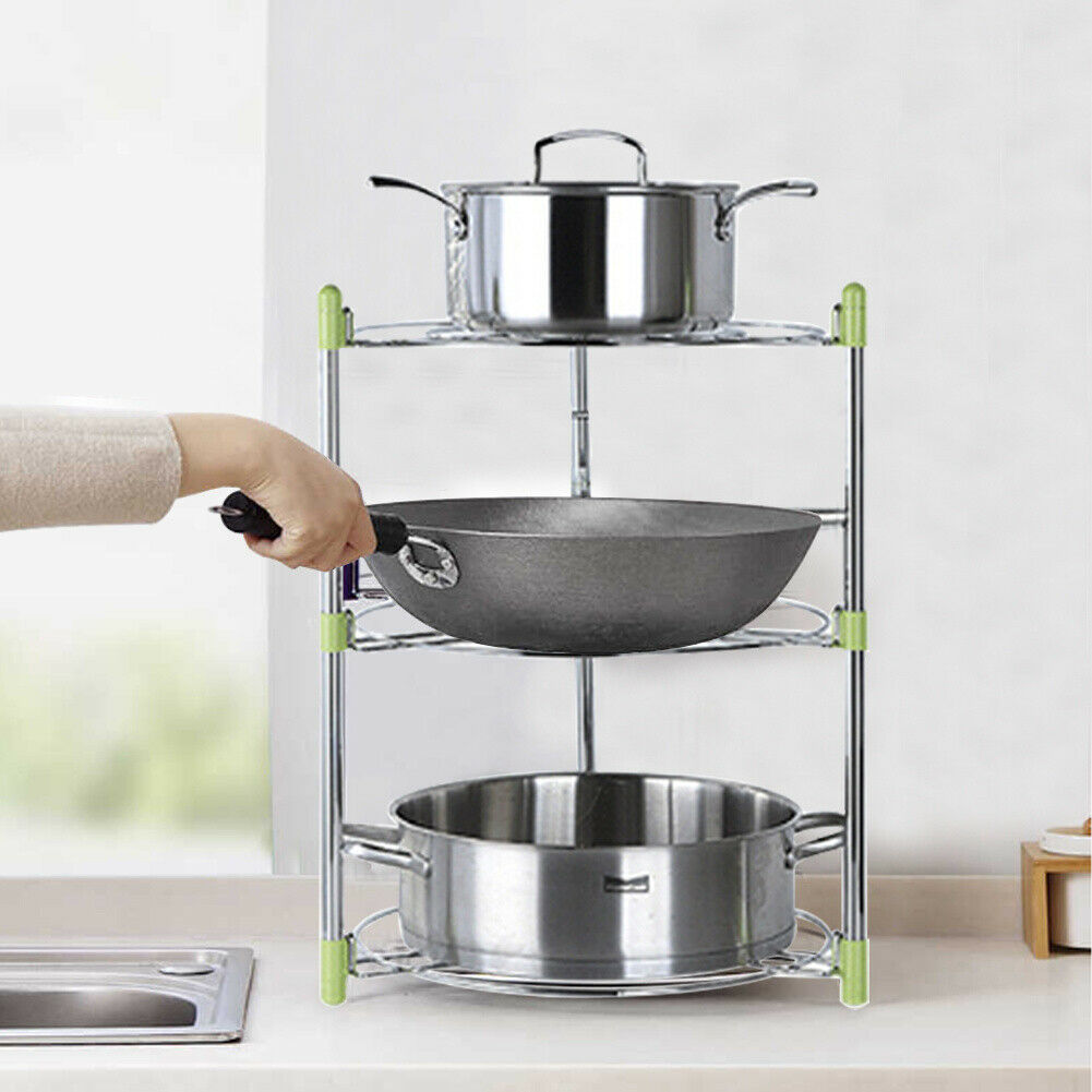 3/5 Tier Kitchen Pan Stand Saucepan Pot Rack Chrome Storage Organiser Shelf Unit