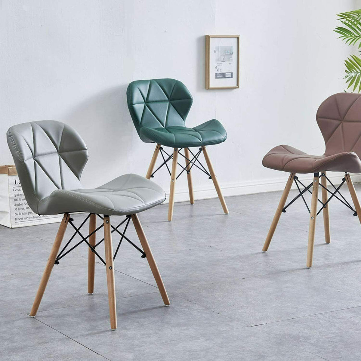 Eiffel Dining Chairs Wooden Legs Faux Leather Padded Seat