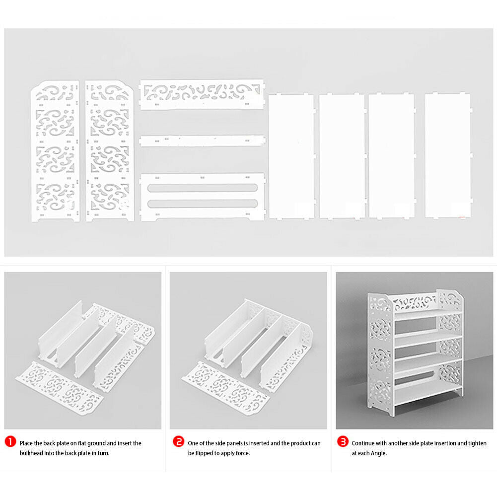 3/4/5 Tiers White Wooden Bookcase Display Stand Shoe Rack Storage Bathroom Units