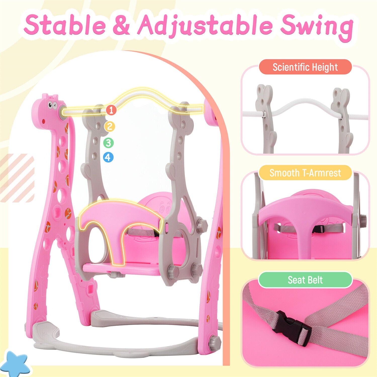 4 in1 Kids Baby Toddler Swing Slide & Climber Set In/Outdoor Boys Girls Toy HT