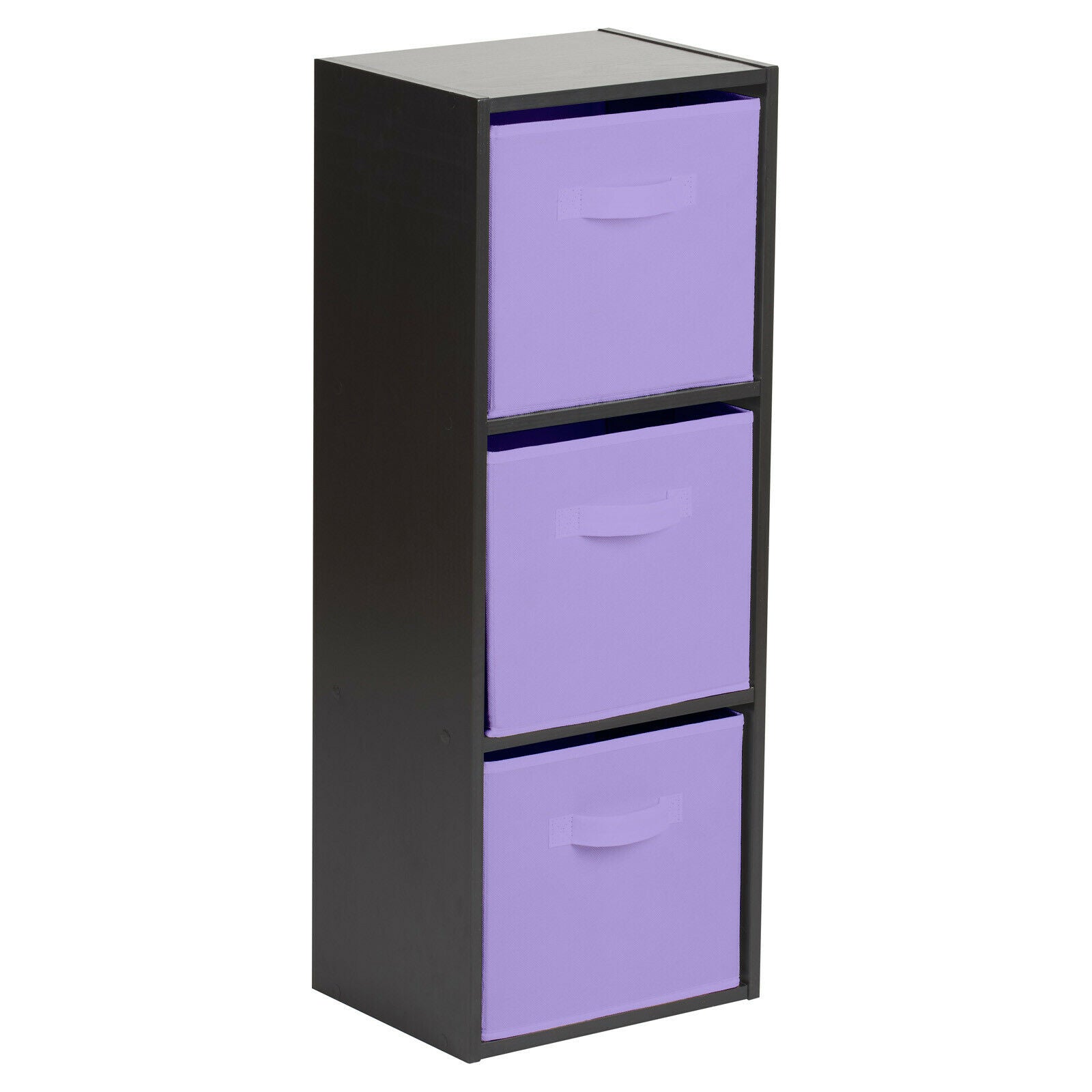 3 Tier Black Bookcase Wooden Display Shelving Unit & Fabric Storage Box