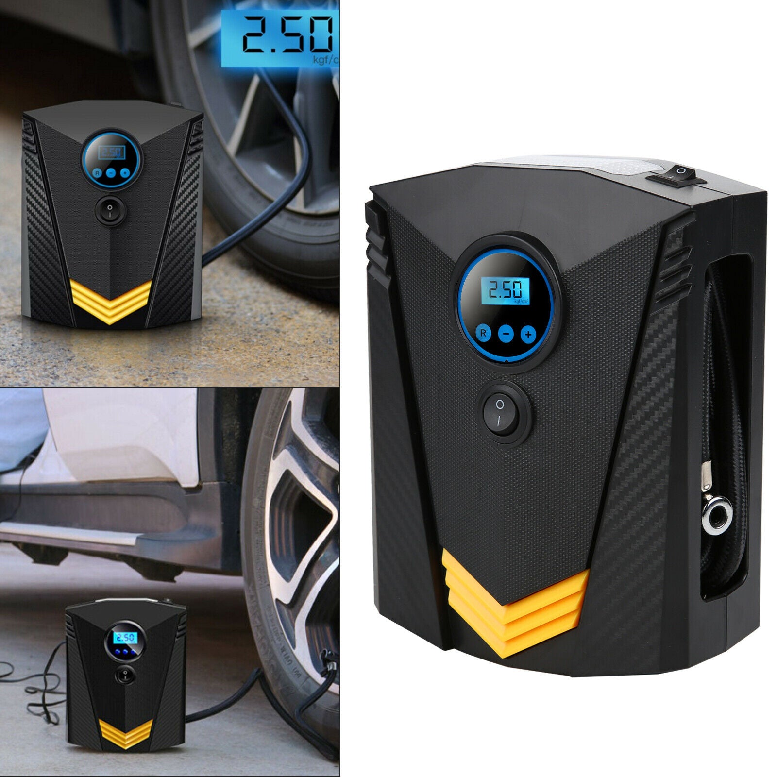 12V Electric Car Tyre Inflator Pump Digital Portable Air Compressor & 3 Adapters