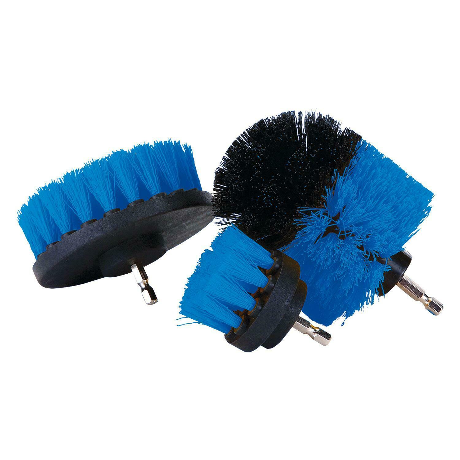 3 x DRILL ATTACHMENT CLEANING BRUSH SET POWER SCRUB HOME CAR TILE BATHROOM BLUE