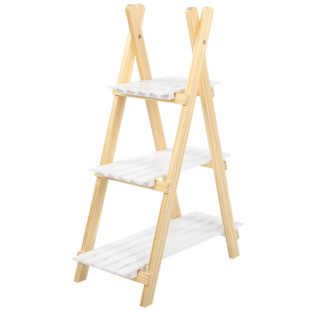 3 Tier Ladder Shelf Storage Shelving Unit Bookcase Rack Plant Display Stand Wood