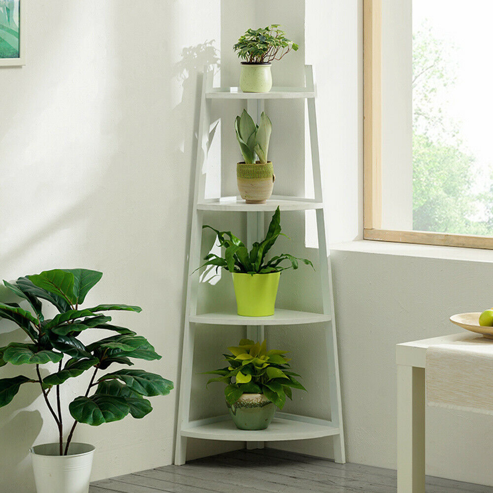 Bamboo Wooden Corner Storage Shelf Rack Ladder Shelving Unit Display Plant Stand