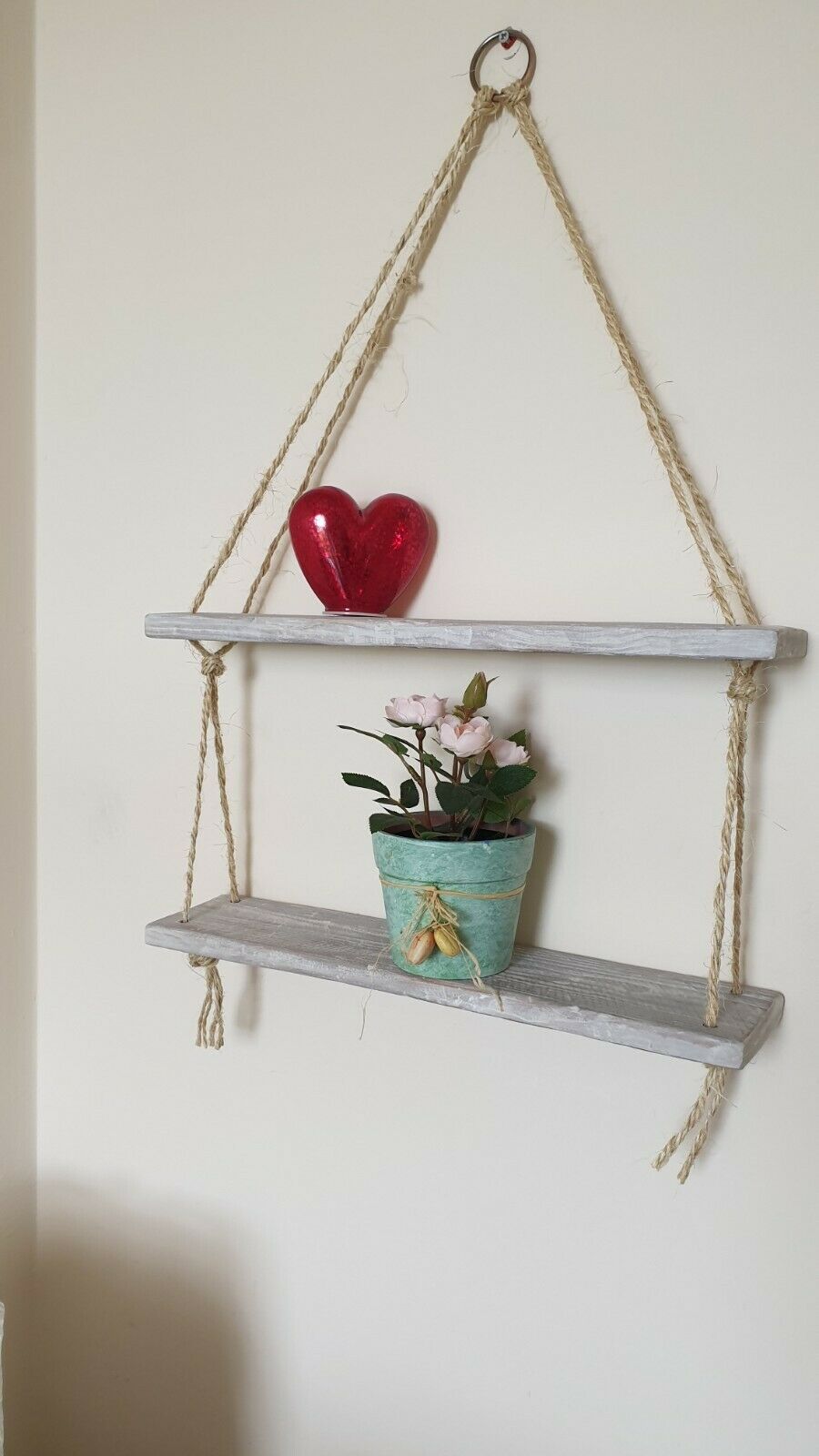 Rustic Vintage Shelves Handmade Wooden Natural Wood Floating Hanging Rope Shelf
