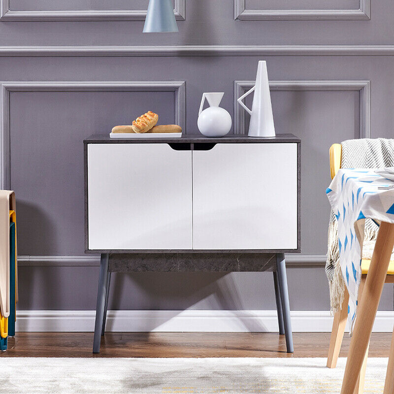 Sideboard Cabinet Cupboard Display Unit Storage Furniture Marble Effect+White BN