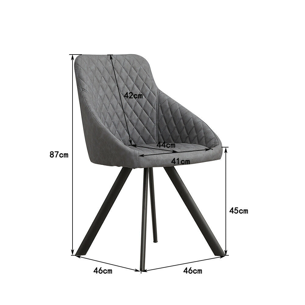 2× Retro Dining Chairs Grey PU Faux Leather Luxury Padded Seat Home Restaurant