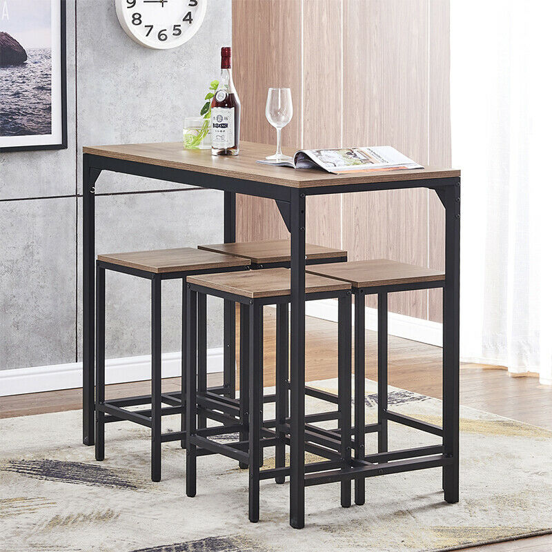 Bar Table and 4 Stools Set Breakfast Table 90cm Height Living Room Kitchen Bar