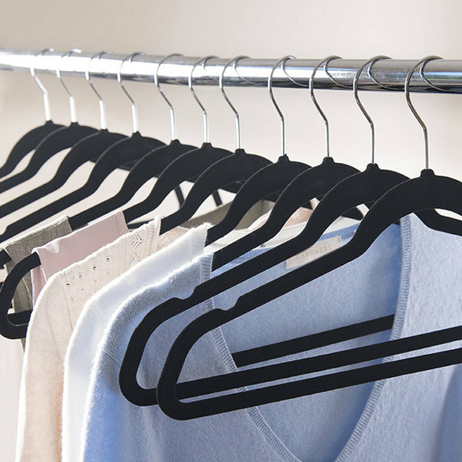 100× Strong Non Slip Velvet Flocked Clothes Hangers Curved Dresses Coat Hanging
