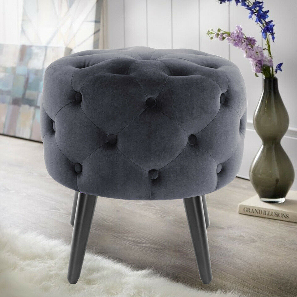 Upholstered Pouffe Stool Ottoman Buttoned Footstool Dressing Table Chair Seat