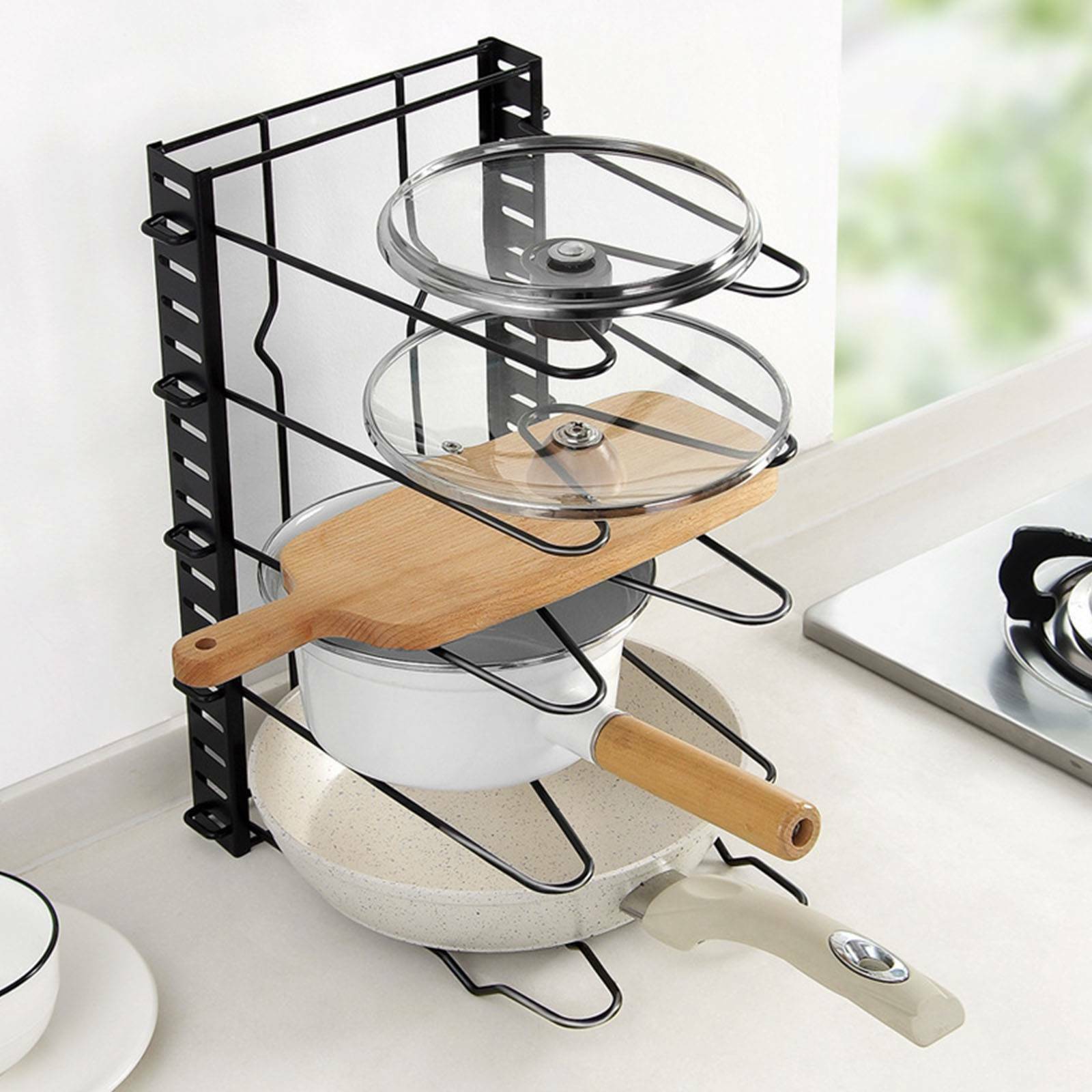 8 Tier Cupboard Kitchen Cabinet Storage Organiser Rack Pan Stand Pot Holder