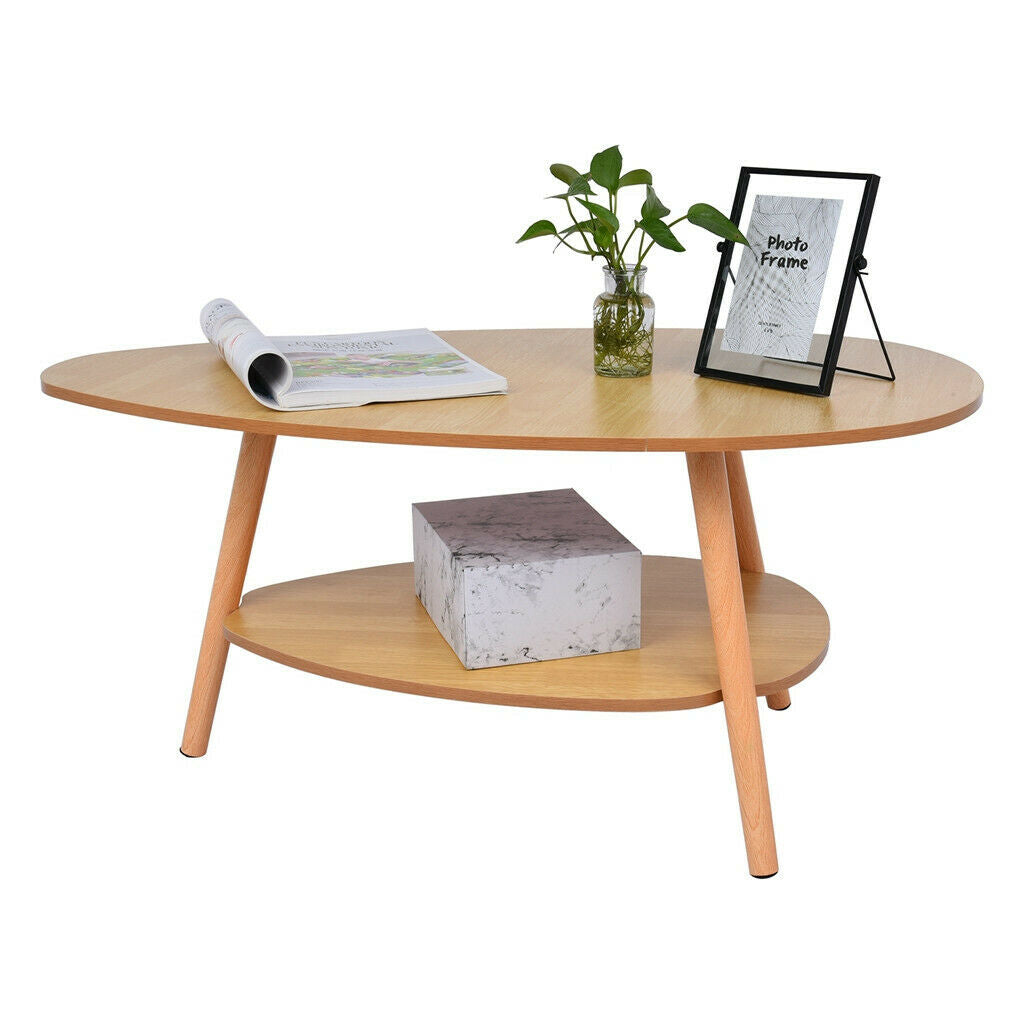 Household Furniture Oval Top Table Living Room Coffee Table Two-story Wooden Leg