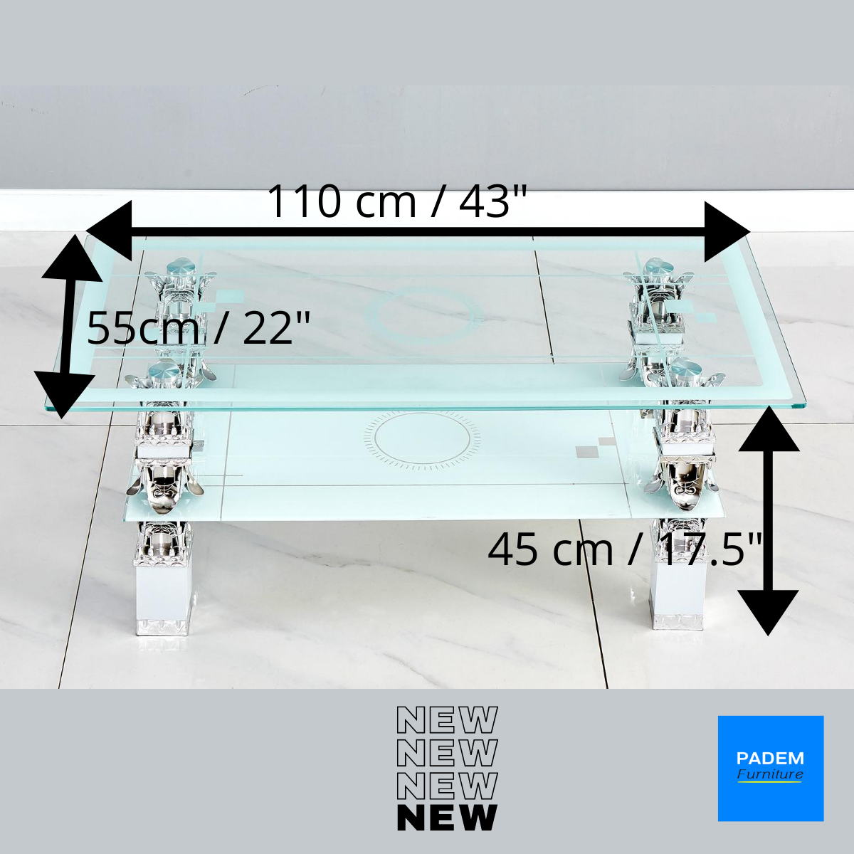 LX Glass Coffee Table With Storage Shelf Rectangle Modern Living Room Furniture