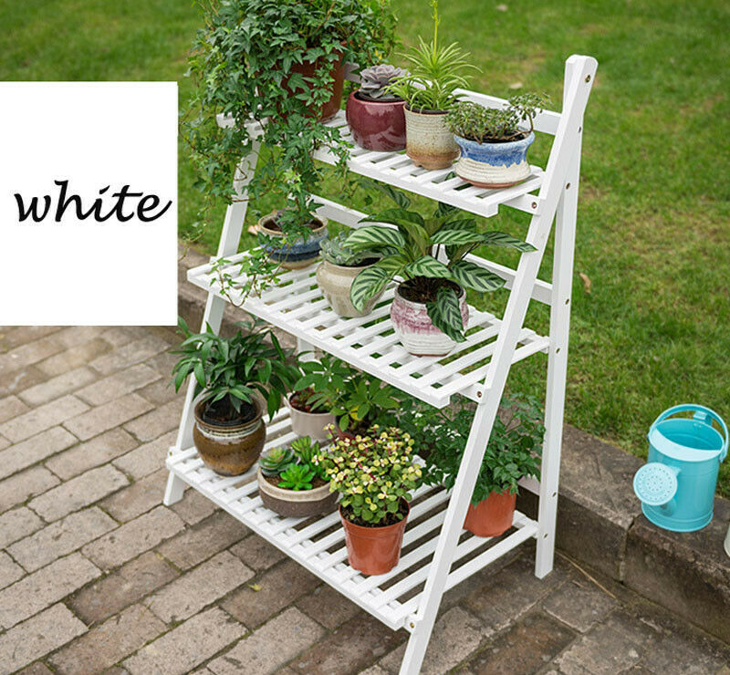 3 Tier Wooden Ladder Folding Bookshelf Stand Plant Flower Display Shelving Rack