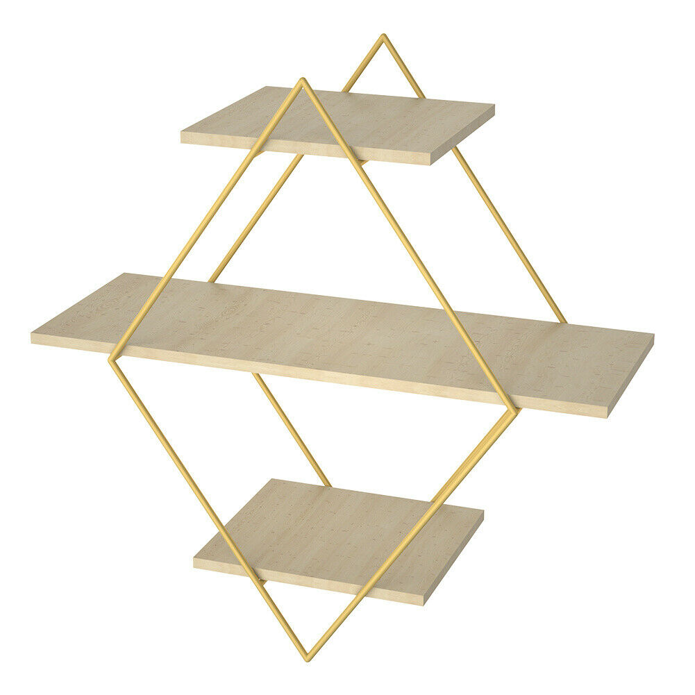 3 Tier Metal Wood Wall Mounted Shelf Home Office Diamond Display Shelving Rack