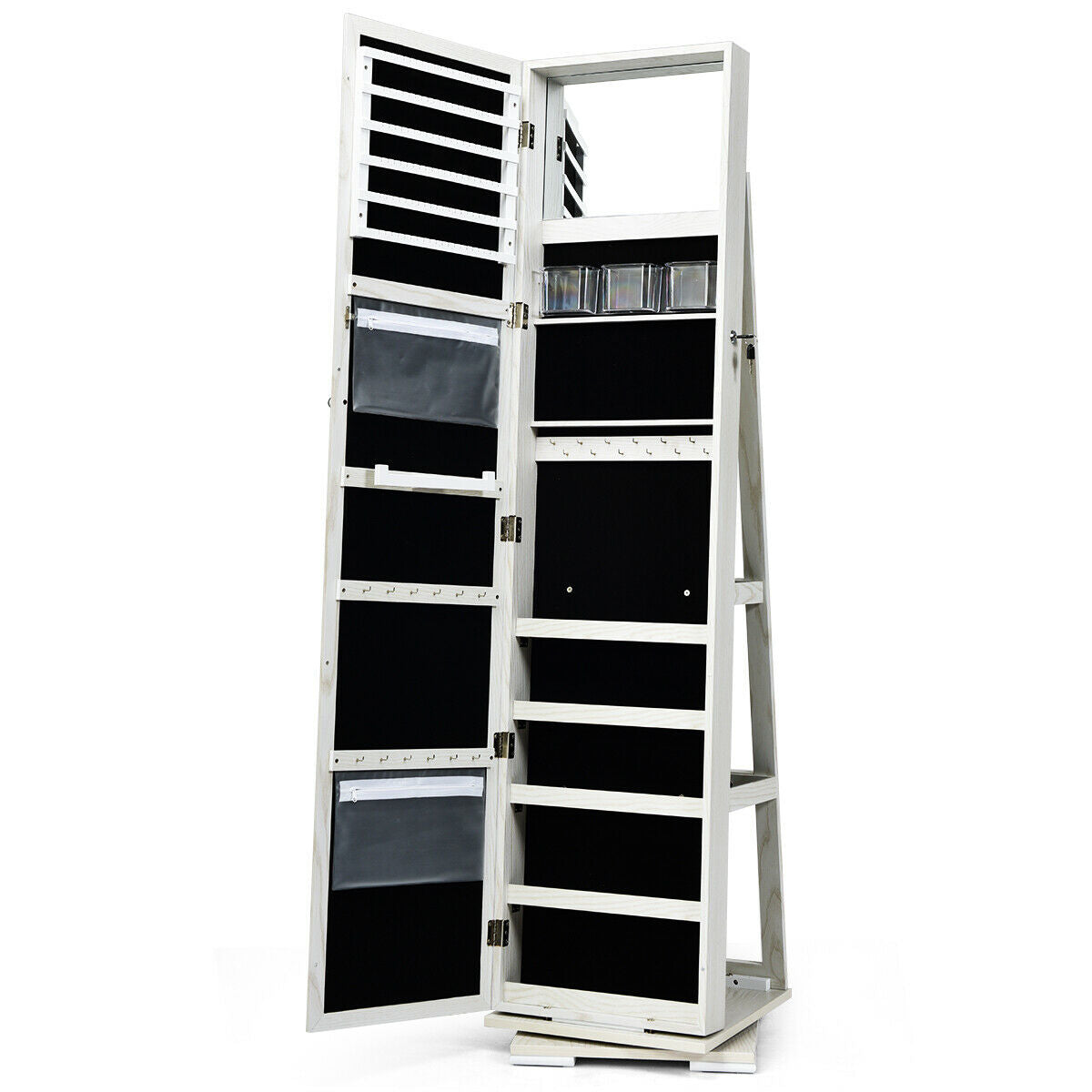 3-in-1 360° Rotating Mirrored Jewelry Cabinet Free Standing Jewelry Armoire