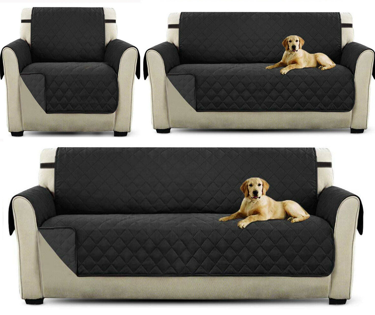 REVERSIBLE Quilted Sofa Cover Furniture Protector Throw Waterproof WITH STRAP