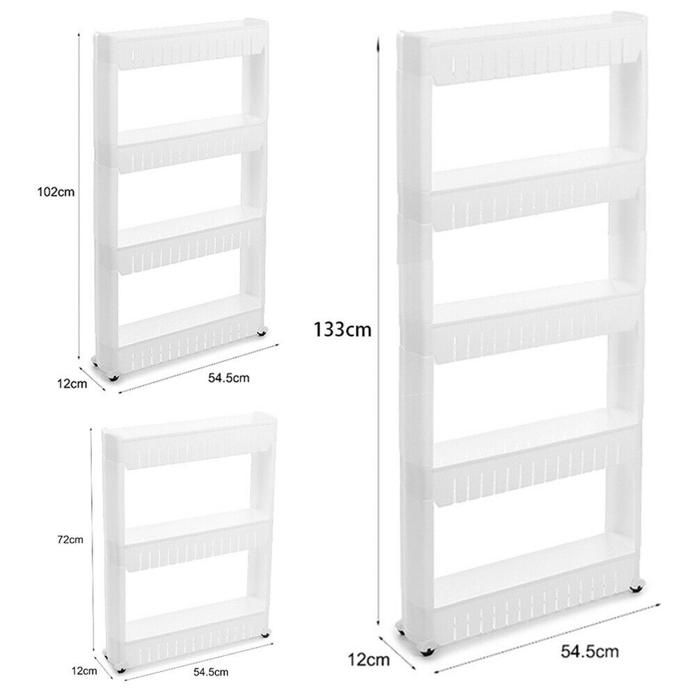 3 4 5 Tier Portable Storage Rack Side Shelf Rolling Trolley Rack Stand w/ Wheels