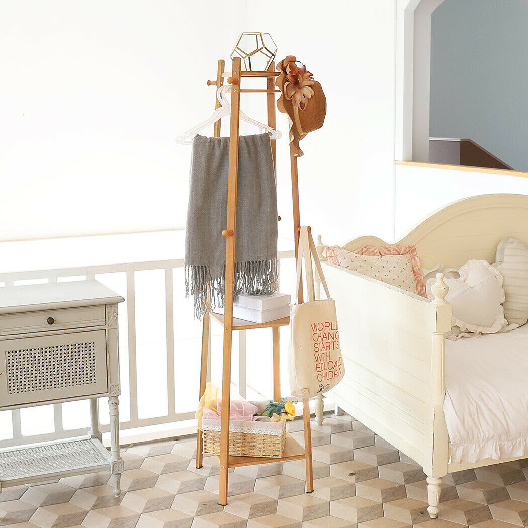 Entryway Hats Coats Rack with Shoes Shelf Set Storage Hallway Organizer Bamboo