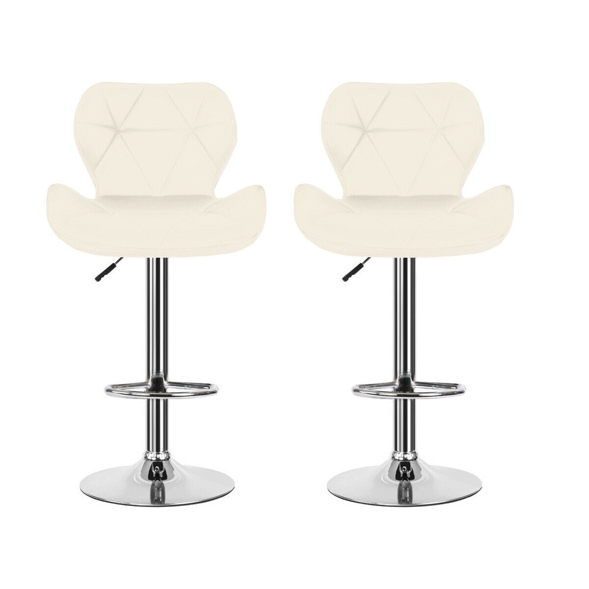 2× Cream Bar Stools Swivel Kitchen Breakfast Bar Stool Chair PU Leather Gas Lift