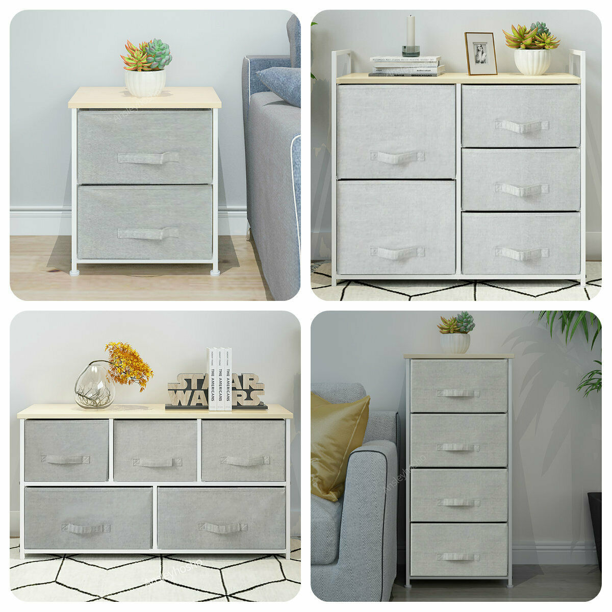 Fabric Chest of Drawers Cabinet Storage Unit Bedside Table with 2/3/4/5Drawers
