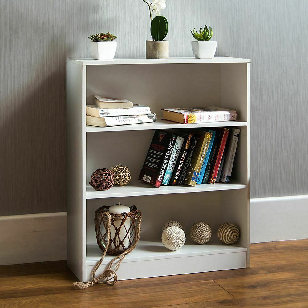 Cambridge 3 Tier Low Bookcase Display Shelving Storage Unit Wood Stand Shelves