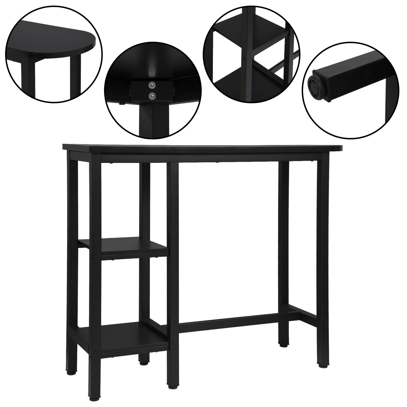 Bar Table Bistro Table MDF Metal Dining Table with 2-Tier Storage Rack Shelves